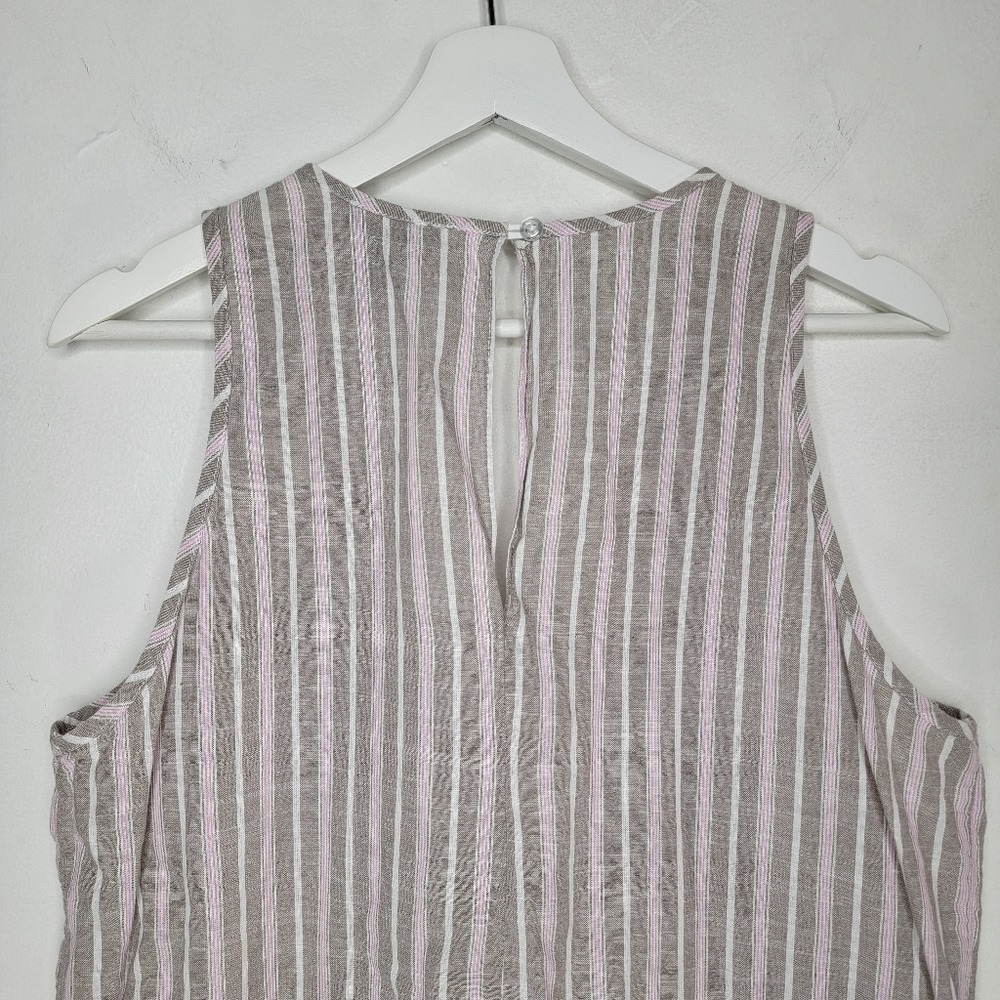 DREW Jumpsuit Women Large Tan Pink Stripe Cotton Wide Leg Sleeveless V-Neck Boho - Picture 7 of 13